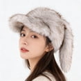 thumbnail image 3 of Sombrero de orejas de conejo cálido de invierno para hombres y mujeres - Gorra de solapa de forro polar sintético para el frío, actividades al aire libre y regalos, 3 of 5