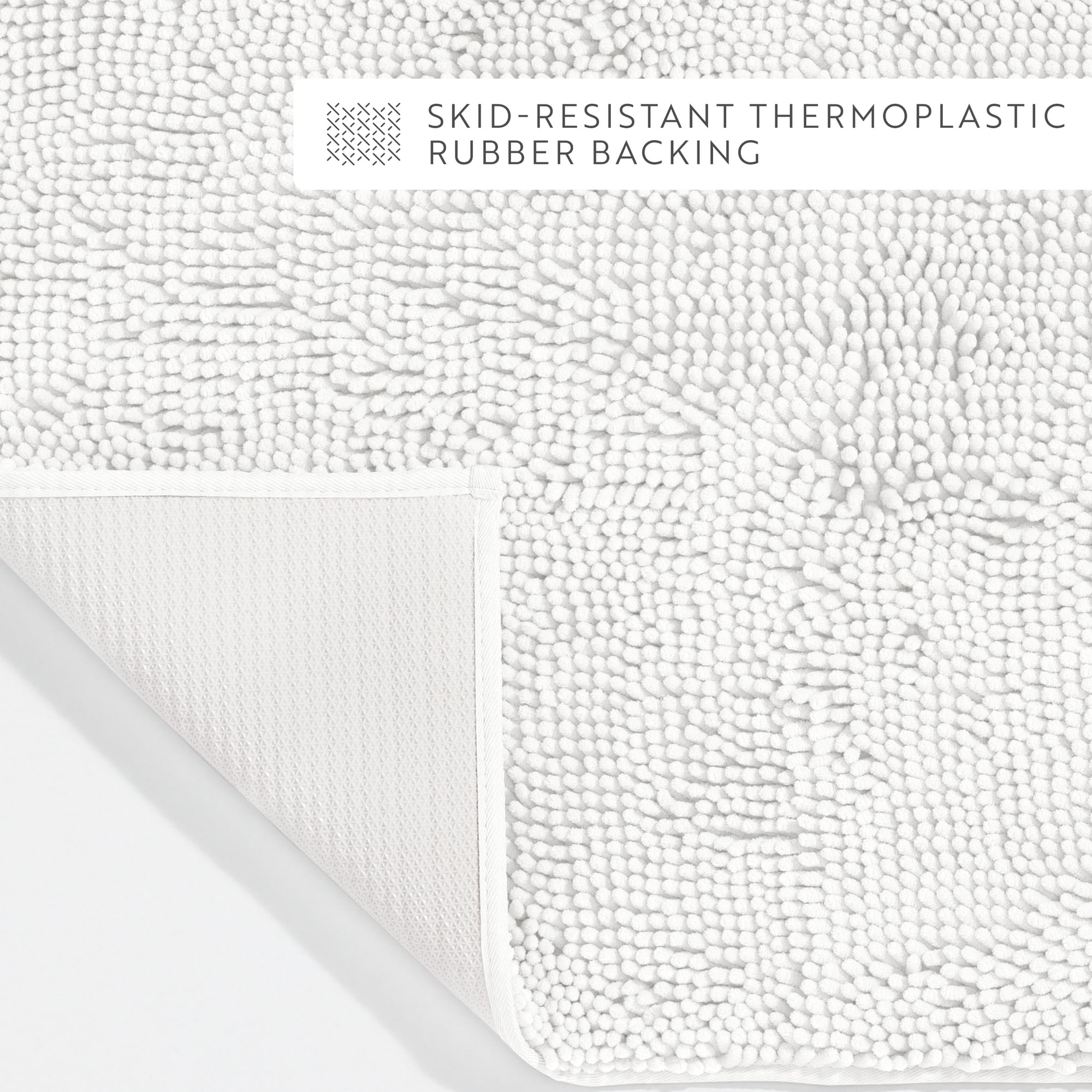 Soft Absorbent Chenille Bath Mat Rug with Anti-Skid Rubber Backing, 34 x 21, White, by Noble Linens