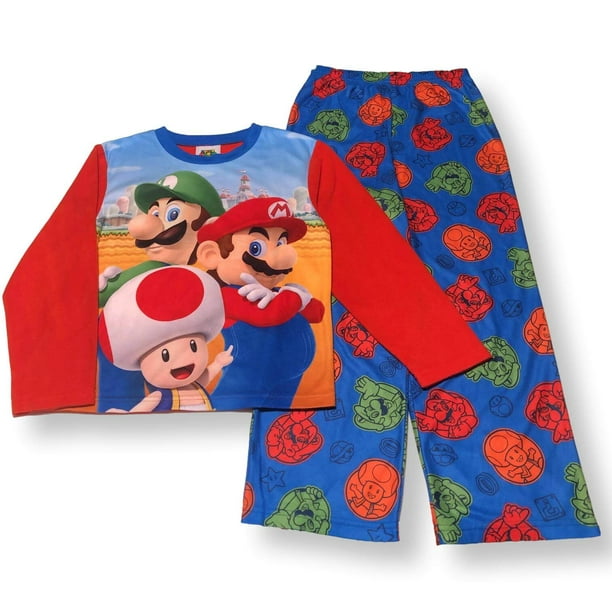 Super Mario Boys' Pajama Set 2pc Fleece PJs, 4-10, Red