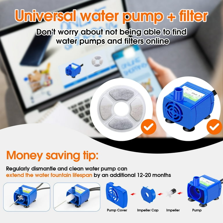 Qunler Pet Fountain, Cat Water Fountain, Stainless Steel