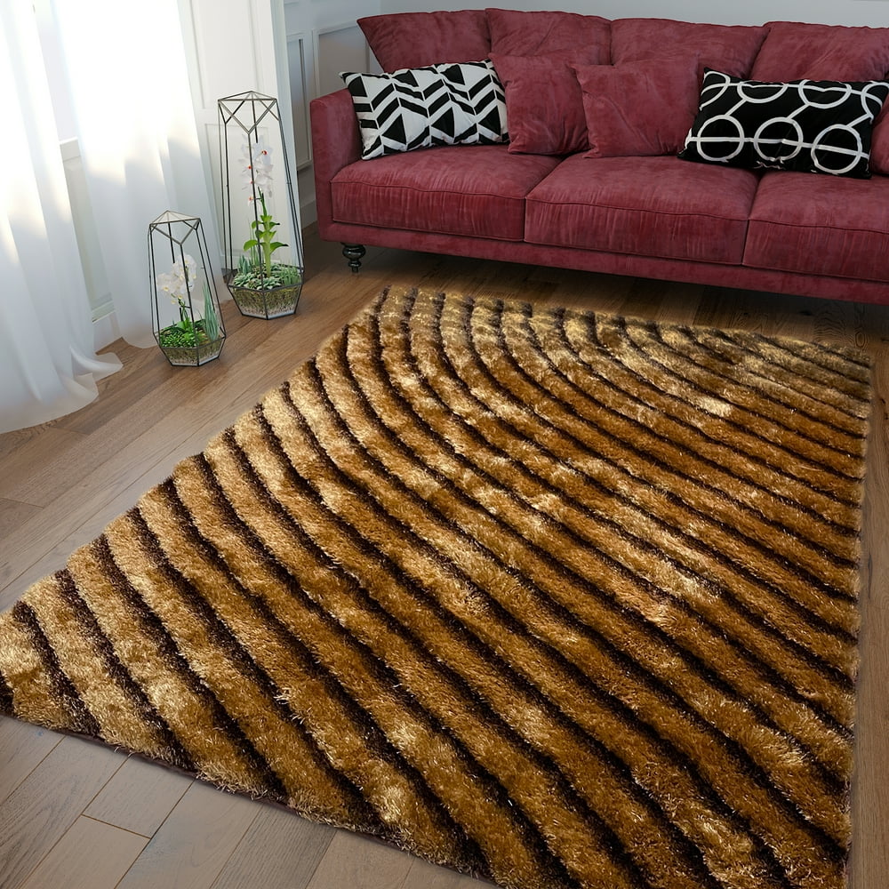 5x7 Ft Large Size Light Brown Golden Brown Two Tone Color Shag Shaggy Fluffy Fuzzy Furry Plush