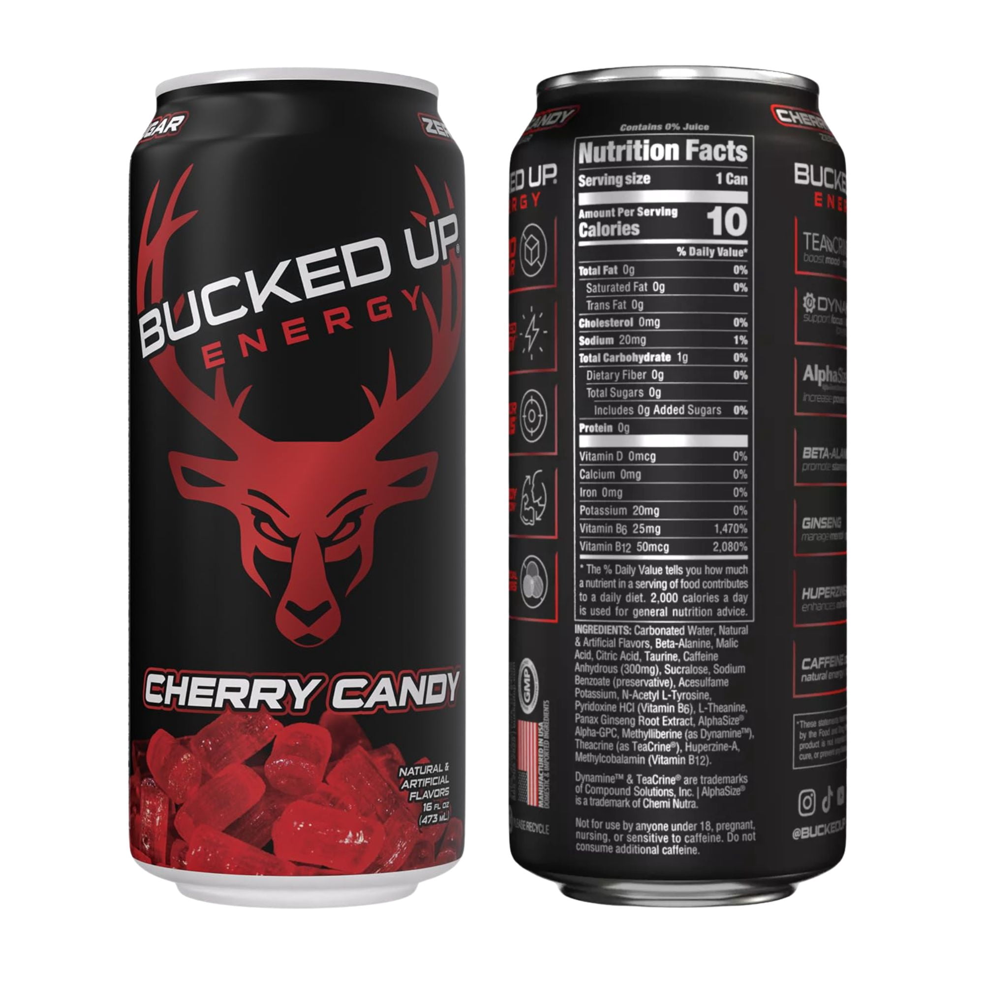 Bucked Up Energy Drink 4‑Flavor Sampler Pack, 4 Cans, Zero Sugar