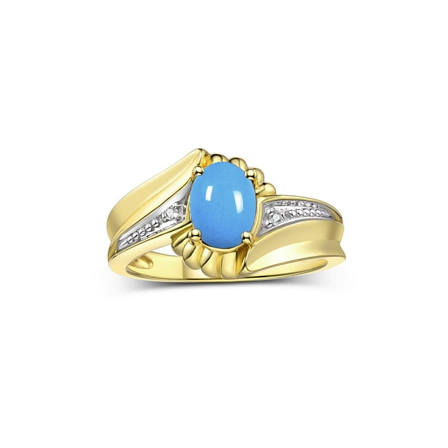 RYLOS Rings for Women 14K Yellow Gold Swirl Z Ring 7X5MM Oval Gemstone & Diamond Rings December Tourquoise Jewelry Size 7
