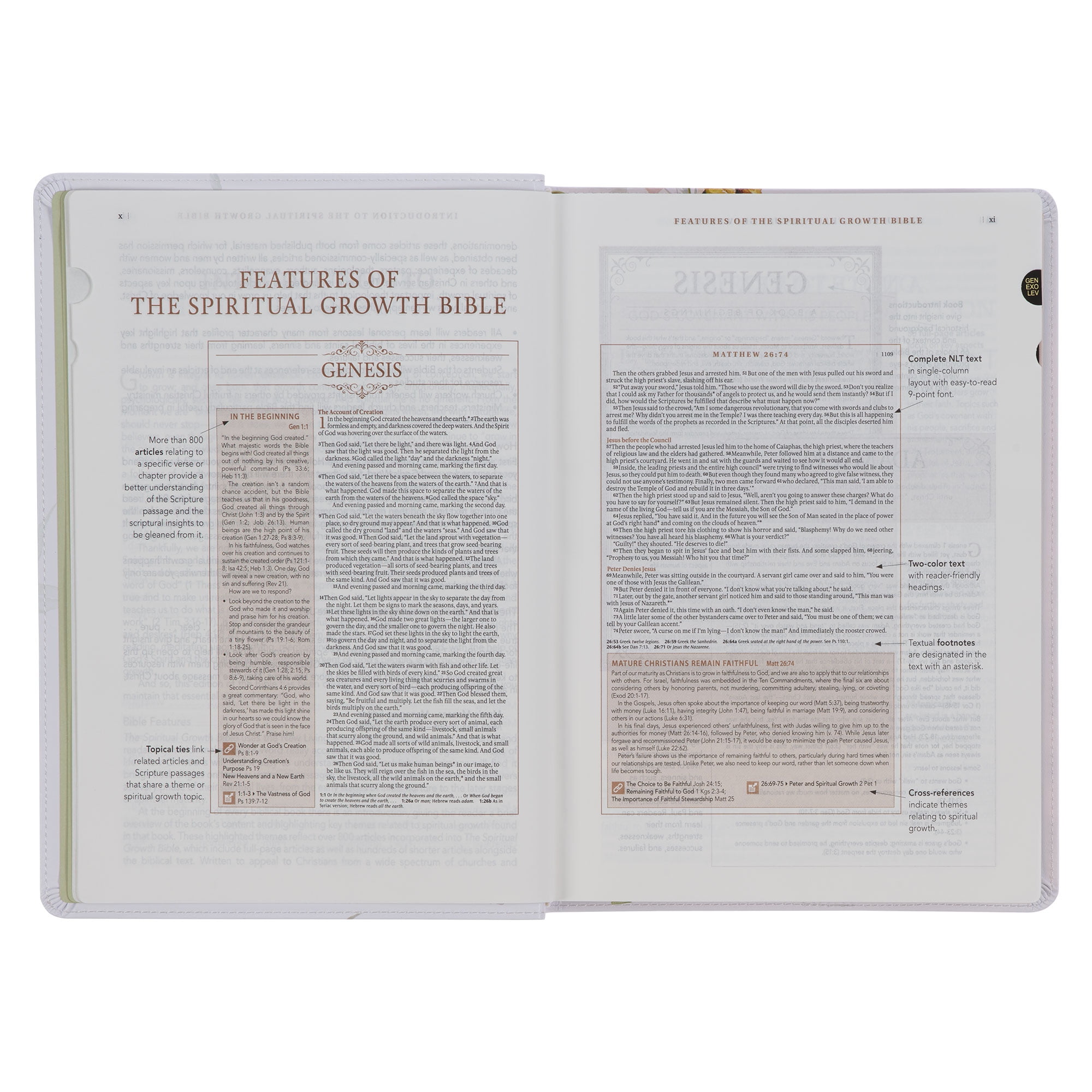 NLT, The Spiritual Growth Bible Faux Leather, Cream Floral Printed