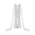 thumbnail image 3 of TiaoBug Kids Girls Sequins Jumpsuit Wide Leg Pants V Neck Cape Princess Party Ball Gown White 6, 3 of 5