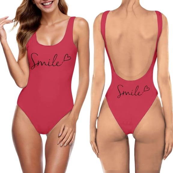Afdoent One Piece Swimsuit Women Fashion Letter Print Swimsuit Bikini Swimwear Bathing Sleeveless Backless Swimsuit 2026 Beach Vacation Clothes