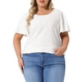 thumbnail image 2 of DARING DIVA Women's Plus Round Neck Hollow Flare Sleeve Casual Blouse 4X White, 2 of 6