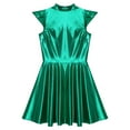 thumbnail image 5 of Nyeemya Women Holographic Shiny Dress Cap Sleeve High Waist Flared Aline Mini Dress Party Club Green L, 5 of 7