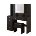 thumbnail image 5 of Hassch 47.2 Inch Vanity Desk with Light and Mirror Cabinet, Charging Station and Cushioned Stool, Makeup Dressing Table with Hooks and Glass Top, Shelves and 5 Drawers for Bedroom, Black, 5 of 8