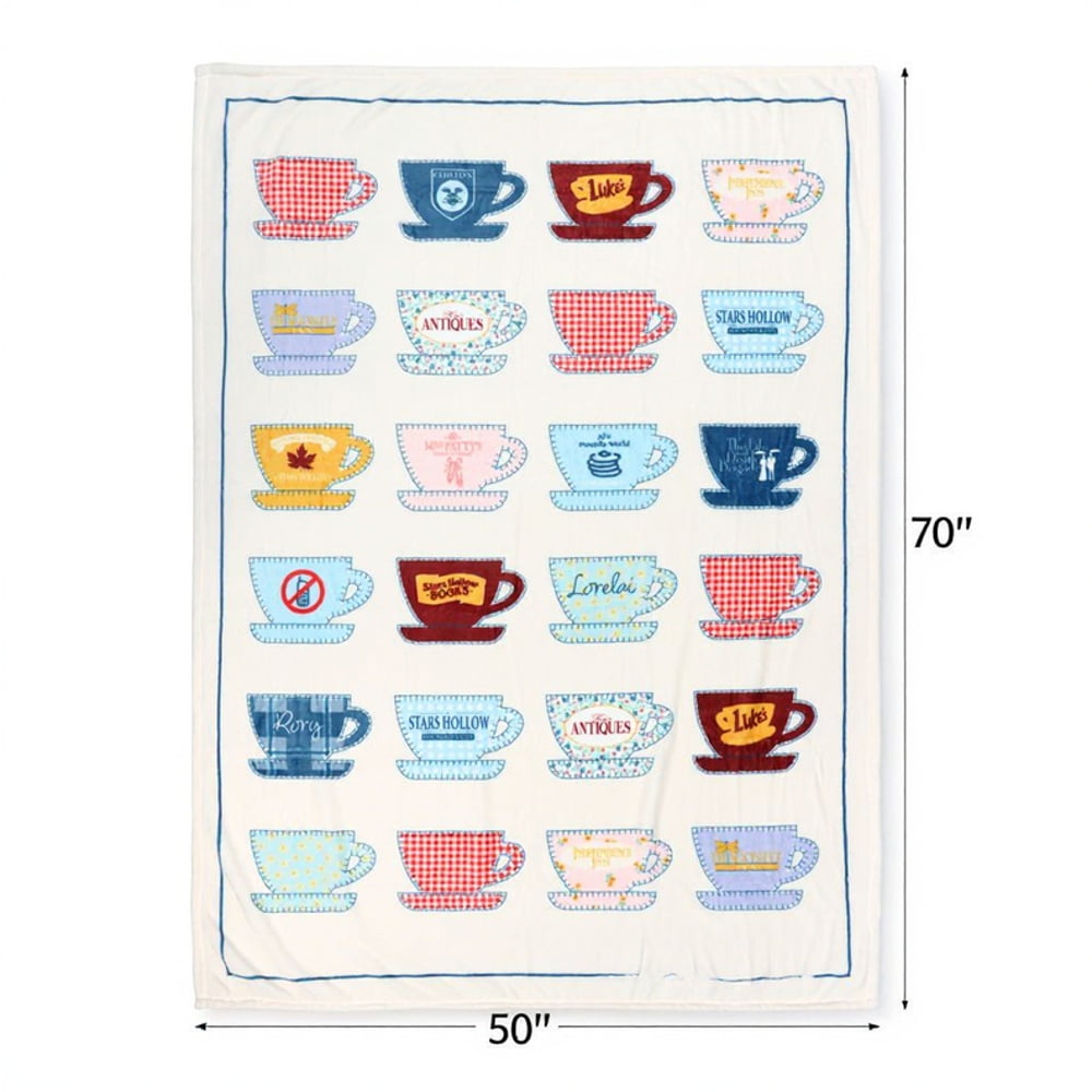 Gilmore Girls Silk Touch Throw Blanket with Coffee Cup Quilt Pattern, All Ages, Multicolor, 50" x 70"