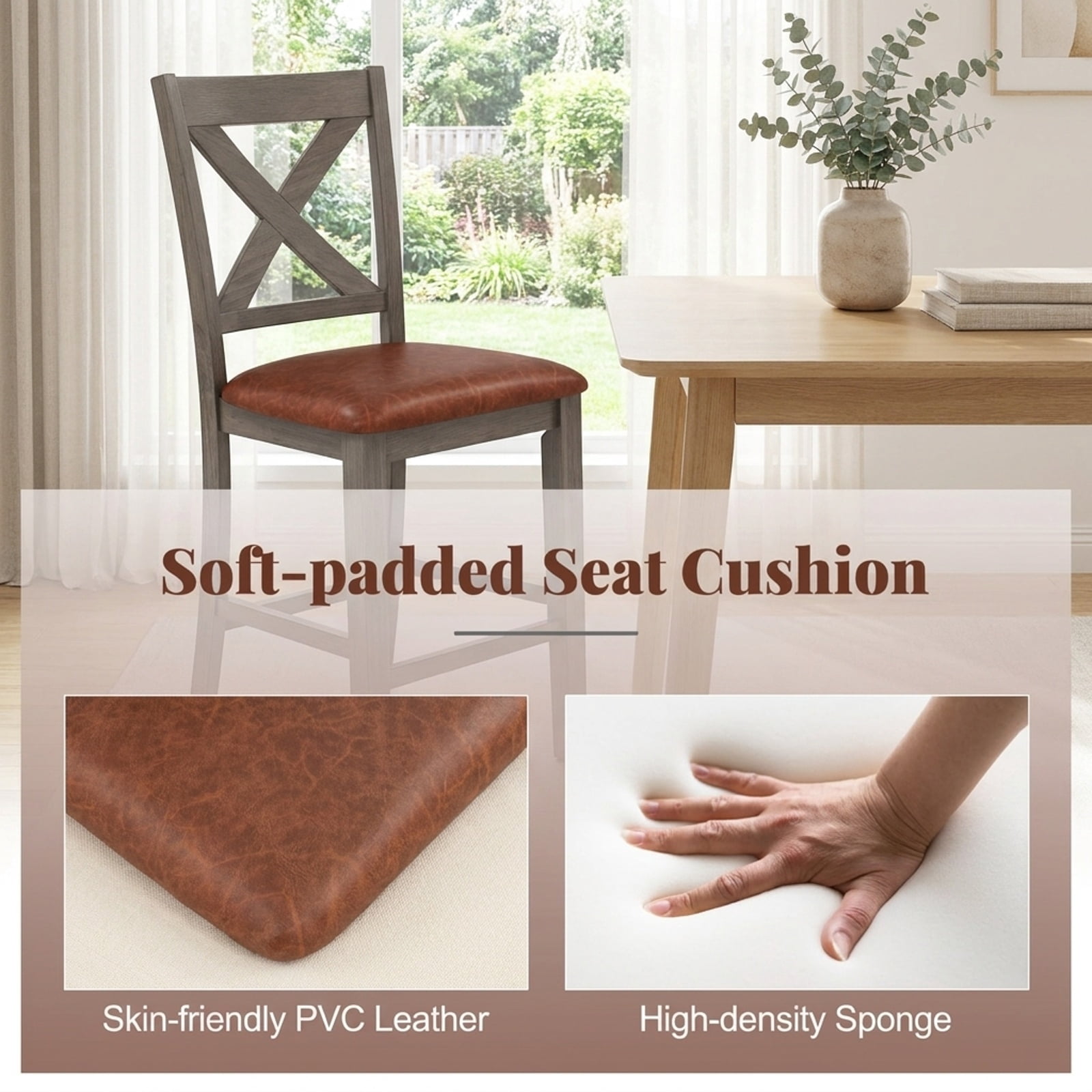 Furnibear Bar Stools Set of 2 with Cross Back and Faux Leather Upholstered Seat