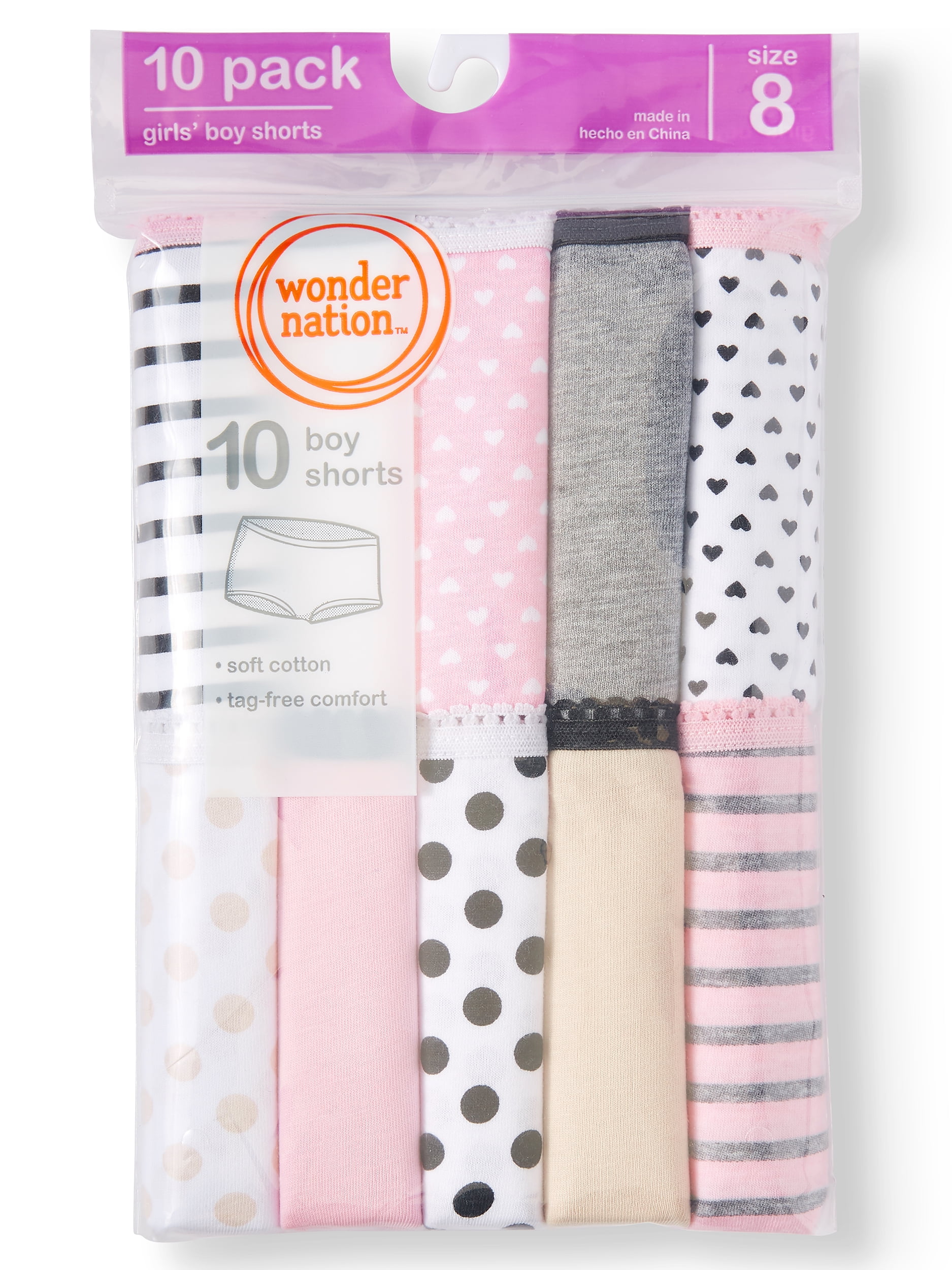 Wonder Nation Girls Boyshort Underwear 10-Pack, Sizes 4-18