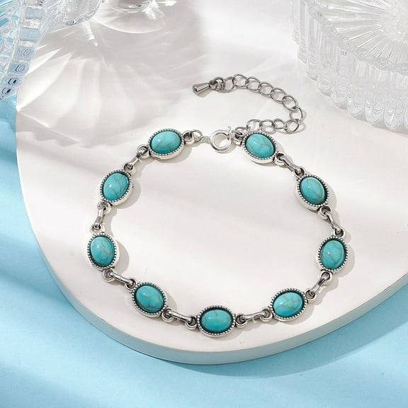 Alloy Resin Oval Link Chain Bracelets for Women Platinum 7-1/4 inch(18.5cm)