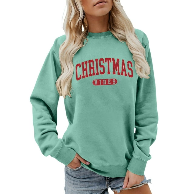 FYEGRE Chandail Sans Capuche à Imprimé pour Femme, Manches Longues, Col Ras du Cou, Décontracté, Doux, Confortable, Blouse, Chemise, Design Unique, Tenue Quotidienne, Vêtement pour les Amoureux de la Nature, Vert Pâle, TG