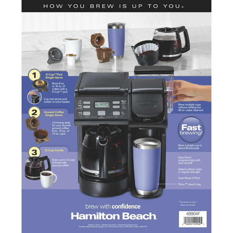Hamilton Beach FlexBrew Trio Coffee Maker, Single Serve or 12 Cups, Black,  49904 