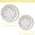 thumbnail image 2 of Nvzi Round Disposable Paper Plates for All Occasions - 100 Pack - 50 x 9" and 50 x 7" Dinner Plates, Golden Foil Polka Dots , White and Gold Party Supplies, 2 of 4