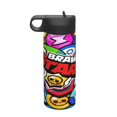

18oz Brawl Stars Insulated Stainless Steel Cups Wide Mouth Water Bottle with Flex Straw Lid for kids Sports