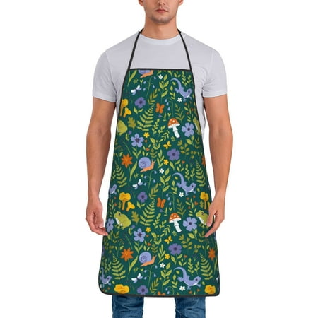 

Jgfou Forest Flora And Fauna Print Anti-fouling Apron for Men Women Waterproof Oil-Proof Kitchen Apron with Adjustable Straps Pocket and No-Pill No-Fade Fabric