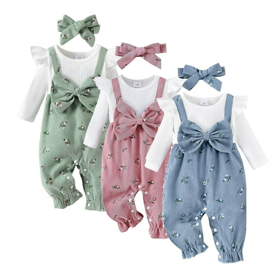Emy Dola Newborn Baby Girl Clothes Ruffle Long Sleeve Romper One Piece Bowknot Jumpsuit Fall Winter Infant Outfits For 3-18 Months