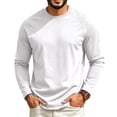 thumbnail image 2 of DORKASM Long Sleeve Shirts for Men Crew Neck Pullover Basic Shirt Lightweight Solid Lounge Shirts Fall Winter Trendy Tops White M, 2 of 8
