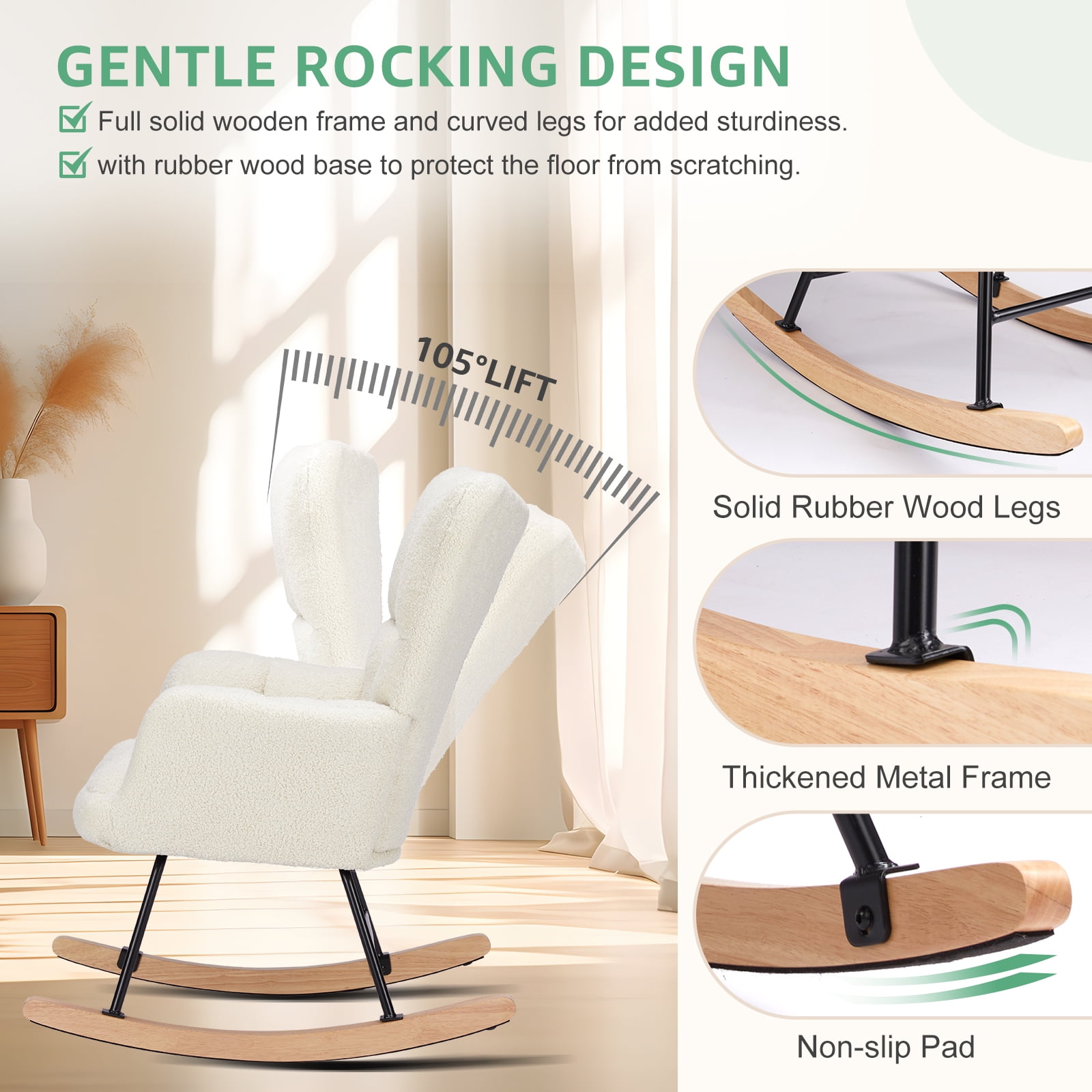 CONCETTA Rocking Chair, High Backrest, Padded Seat Glider for Living Rooms, Bedrooms, Offices, Beige
