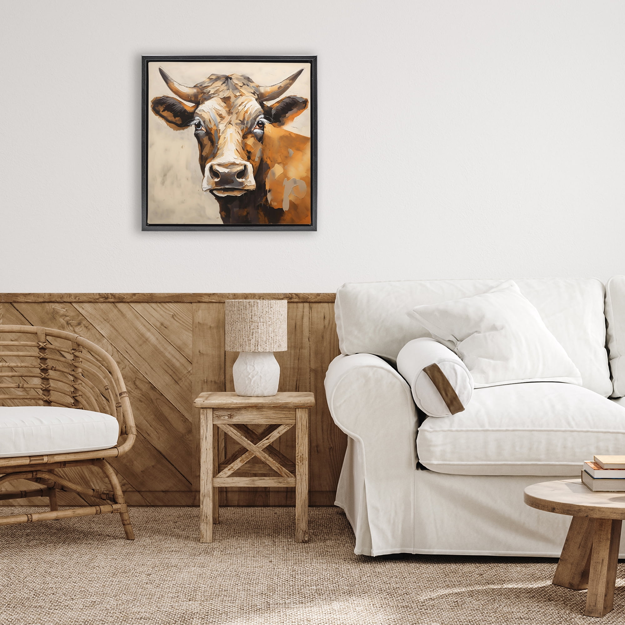 Stupell Industries Beautiful Brown Bovine Black Framed Floater Canvas Wall Art, design by Creative Studio