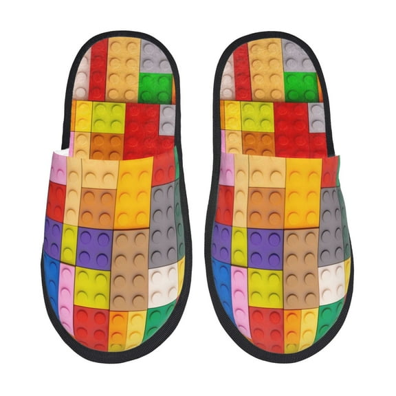 Silkie Colorful Plastic Blocks Pattern Slippers for women and Men, House Shoes for Unisex, Indoor House Shoes-Medium