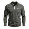 thumbnail image 7 of Men's Polo Shirts Zip Long Sleeve Classic T-Shirts Casual Golf Shirts Stylish Collared Tee, L, 7 of 7