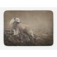 thumbnail image 1 of Animal Bath Mat, White Wolf on Rocks at the Night Hazy Misty Weather Wildlife Nature Scenery Print, Non-Slip Plush Mat Bathroom Kitchen Laundry Room Decor, 29.5 X 17.5 Inches, Warm Taupe, Ambesonne, 1 of 2