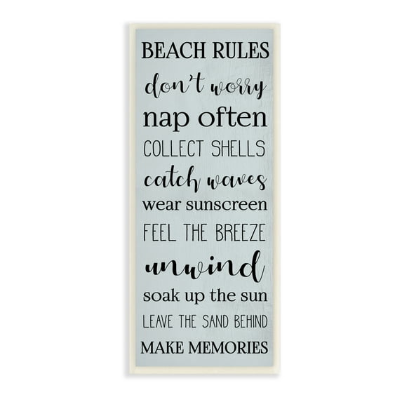 Stupell Industries Beach Rules Sign Coastal Relaxation List Blue, 7 x 17, Designed by Daphne Polselli
