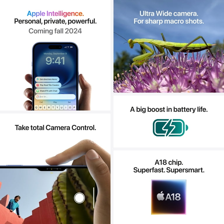 Verizon iPhone 16 256GB Ultramarine. Apple Intelligence. - Walmart.com