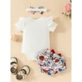thumbnail image 2 of JYYYBF Baby Girl 3Pcs Baseball Outfits Short Sleeve Romper + Ruffle Shorts + Headband Set Newborn Clothes, 2 of 7