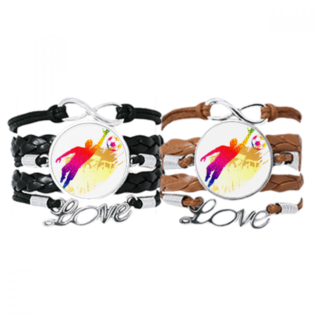 Football Goalkeeper Blocks Soccer Bracelet Hand Strap Leather Rope Wristband Double Set