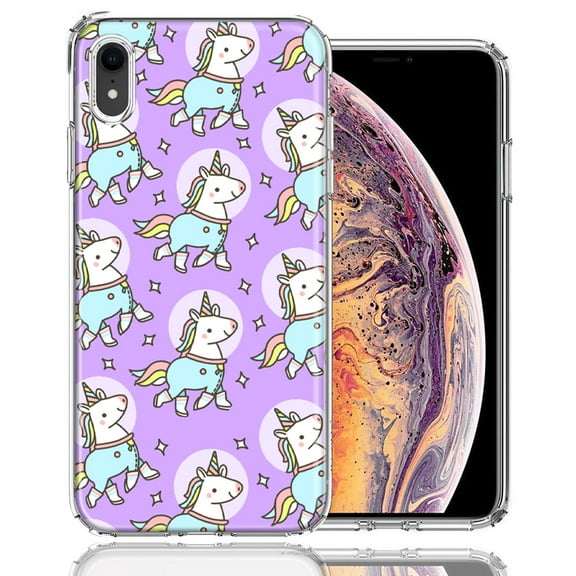 MUNDAZE For Apple iPhone XR Cute Unicorns Purple Design Double Layer Phone Case Cover