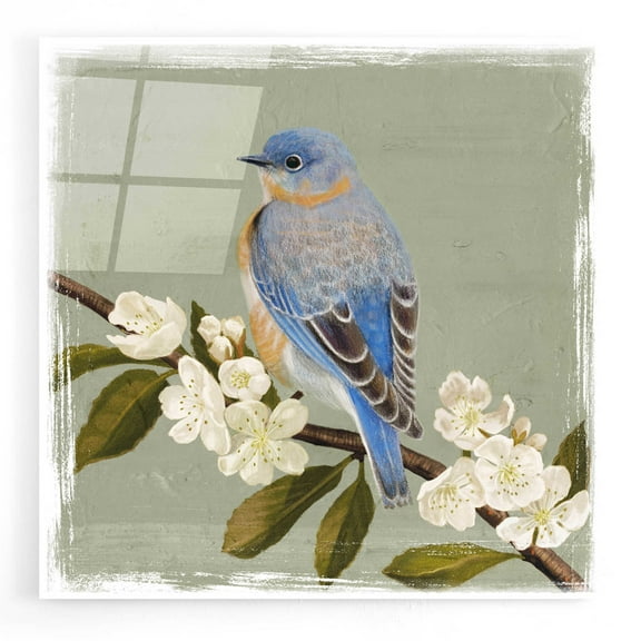 Epic Art 'Bluebird Branch II' by Victoria Borges, Acrylic Glass Wall Art, 12"x12"