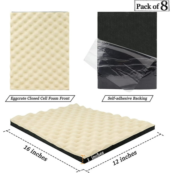 Soundproofing Closed Cell Foam - 8 Pack 16'' X 12'' X 1'' Thick  Crate Acoustic Panels for Noise & Thermal Insulation