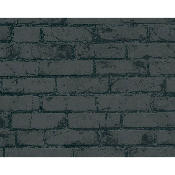 Concord Wallcoverings Textured Wallpaper Faux Cottage Featuring Bricks Wall, Black Metallic , 21 In x 33 Ft (56 sq. ft), 907882