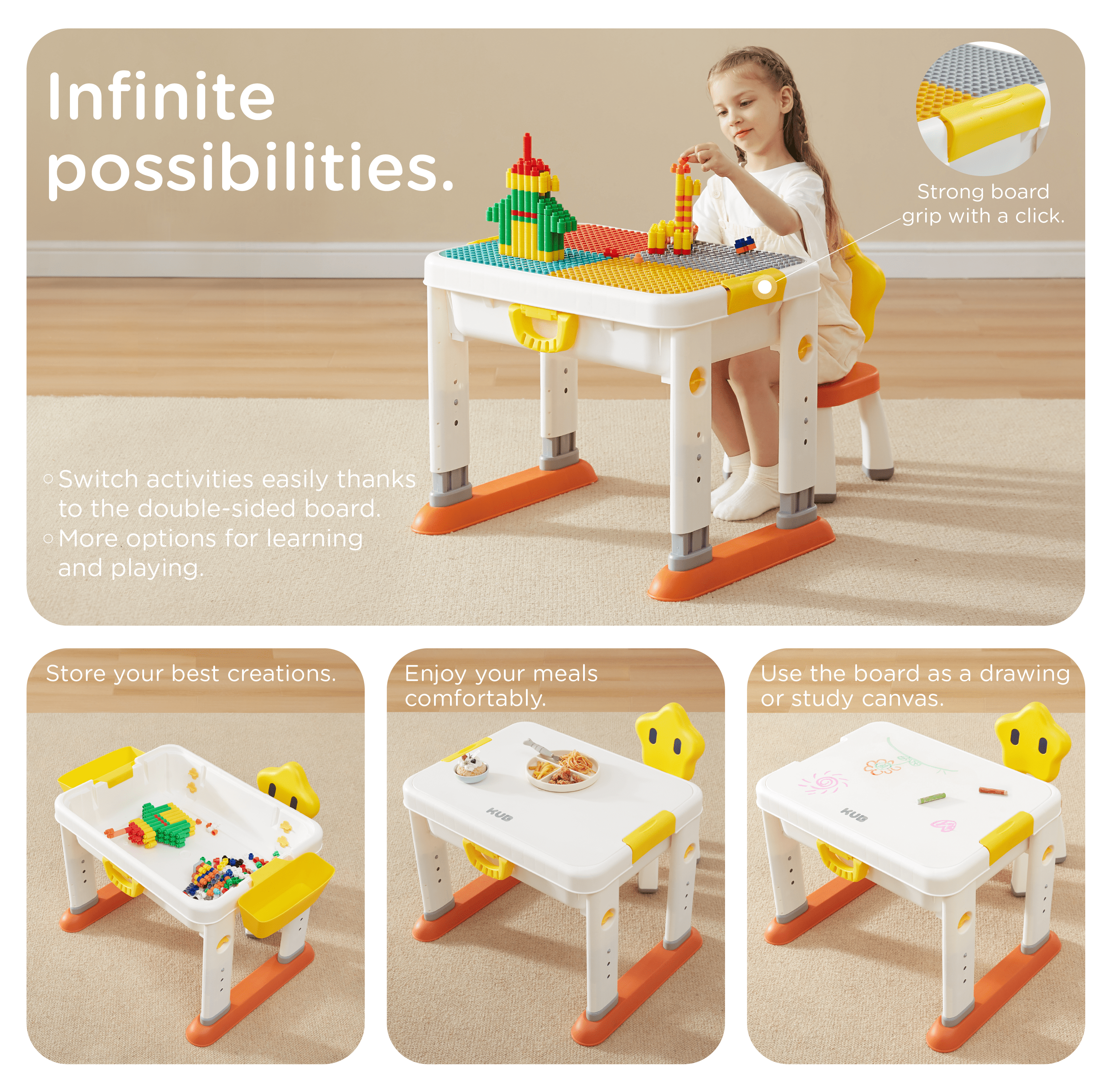 KUB Kids Activity Table and Chair Set, Toddler Learning Play Table Toys