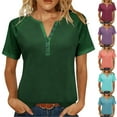 thumbnail image 2 of Otvok Women's Buttoned V-neck Short-sleeve Raglan Loose T-shirt, 2 of 6