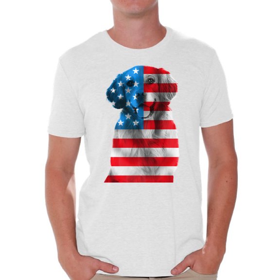 Awkward Styles Men's USA Flag Golden Retriever Graphic T-shirt Tops Independence Day Gift