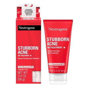 Pack of 2 - Neutrogena Stubborn Acne Am Face Treatment With 2.5% Micronized Benzoyl Peroxide Acne Medicine, Oil-Free Daily Facial Treatment To Reduce Size & Redness Of Breakouts, Paraben-Free, 2 Oz