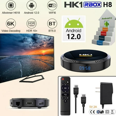 FIEWESEY TV Android 12.0 Streamer Player,Set Top Box Smart TV HK1 RBOX Ultra HD 6K HDR WiFi 2.4G 5G BT 5.0 USB 2.0 Android 12.0 Media Streamer Player - 2+16GB