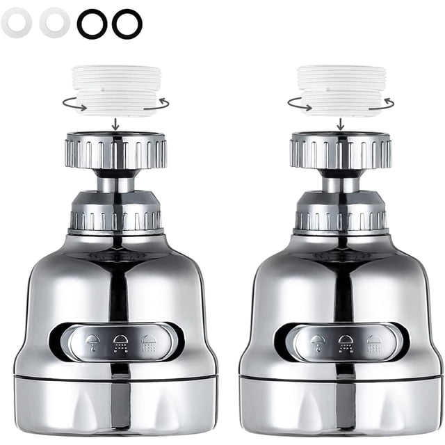 (Paquete de 2) accesorio de rociador de grifo, accesorios de aireador de grifo giratorio de 360 grados, cabezal de grifo de fregadero de cocina ajustable de 3 modos, extensión de ahorro de