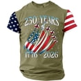 thumbnail image 2 of Men's 250 Years 1776-2026 Shirt with Jet Smoke American Flag Graphic and Star Stripe Sleeves Featuring Classic Round Neck Army Green L, 2 of 5