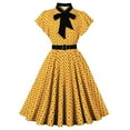 thumbnail image 2 of Jinhomg Womens Vintage Party Dress Cute Ruffle Sleeves Bow Tie Polka Dots Dresses Flowy Swing A-Line Pleated Cocktail Dress 1950S Evening Prom Dresses Yellow M, 2 of 9