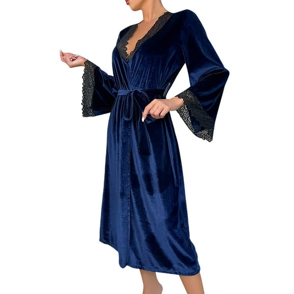 DuoJiaJ Ladies Long V Neck Nightgowns At Home Casual Sleepwear Women's Summer Pajamas Short Sleeve Blue