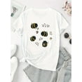 thumbnail image 2 of [Whimsical Touch] Women's Casual Crew Neck T-Shirt with Creative Floral Bee Print, Polyester 95% Spandex 5% Knit Fabric, Medium Stretch, All Season Fashion Top, 2 of 6