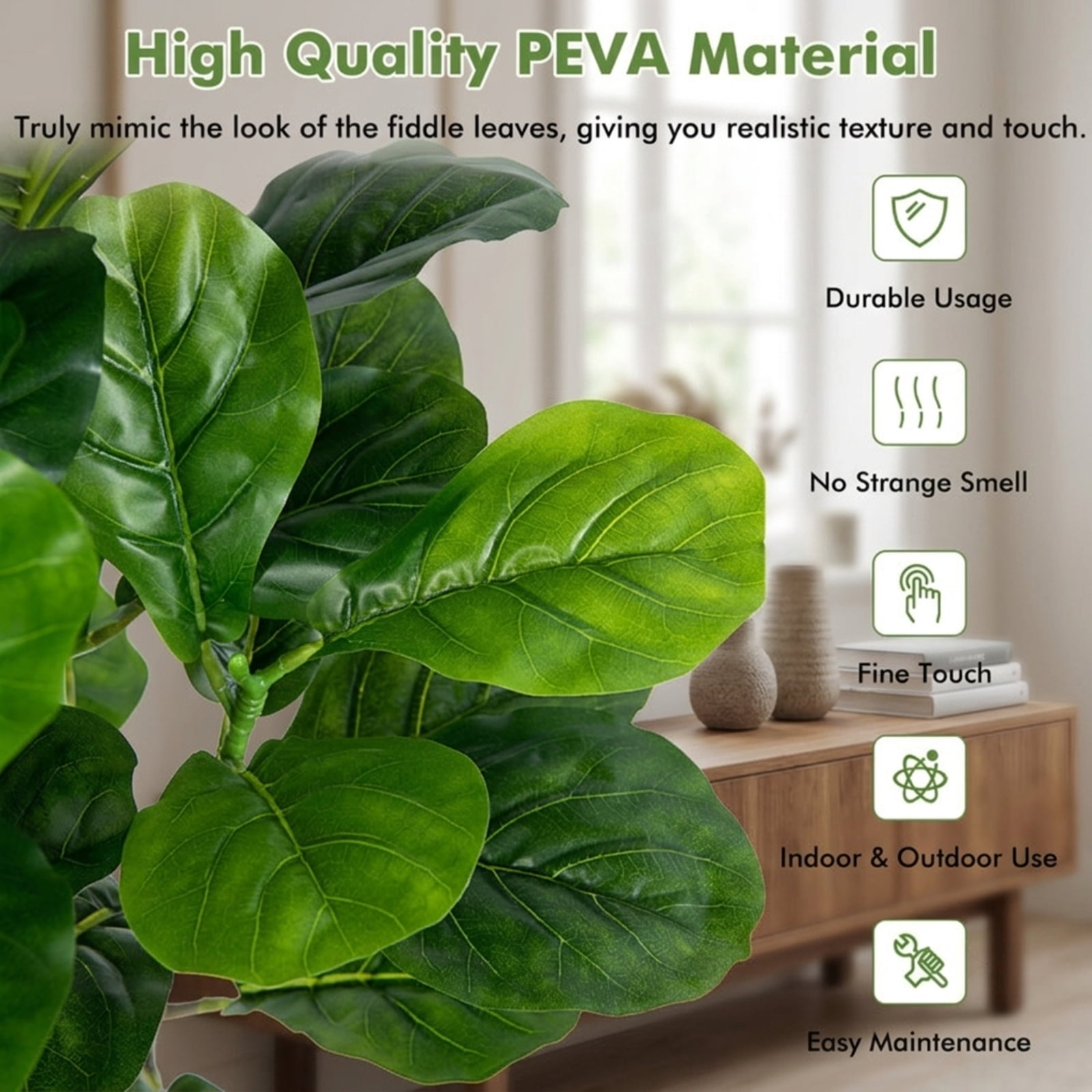 Vebreda Artificial Plant Decor, 51 Inches 2-Pack Artificial Fiddle Leaf Fig Tree for Indoor and Outdoor, Vivid and Full Appearance