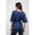 thumbnail image 5 of Blusa satin azul manga bomba AMAD Casual para mujer Talla S, 5 of 5