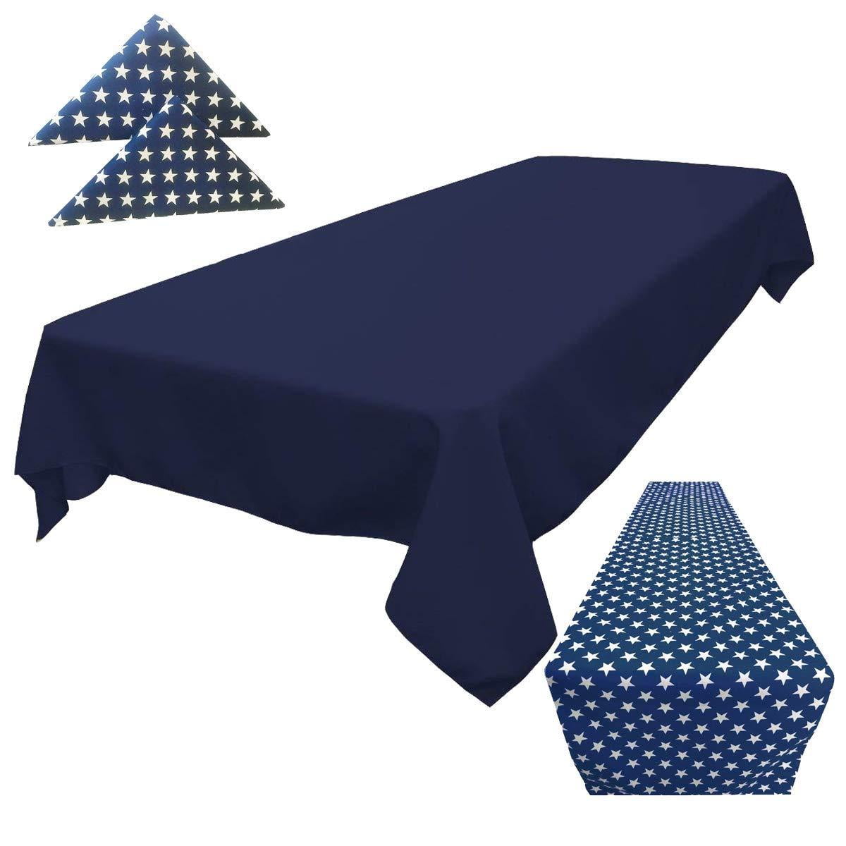 lovemyfabric 4th of July Solid Table Linen Set with 1 Solid Navy Blue